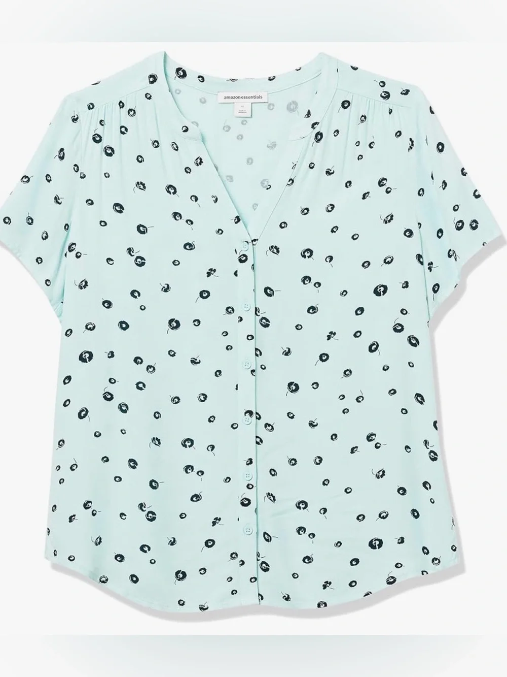 Turquoise Blue Polka Dot Button Front Blouse - Picture 5 of 6